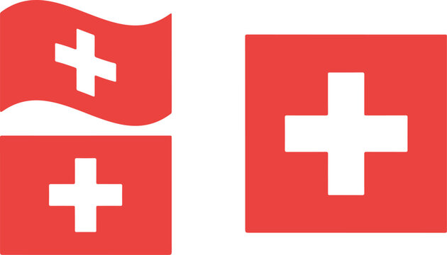 Three graphical representations of the swiss flag illustration