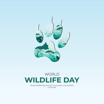 World Wildlife Day, Concept of Earth and animal life in different environments. Excellent for themes: Earth, Nature, Preservation of wild life and many more.