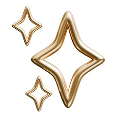 Gold sparkle star cluster abstract hollow shape and glossy metallic outline twinkling group, 3d illustration