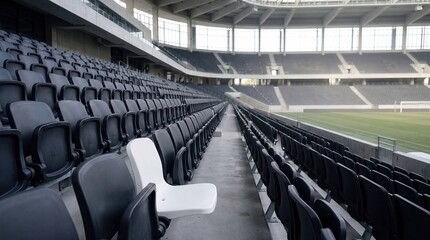 Naklejka premium Single White Seat Among Black Seats in Empty Stadium