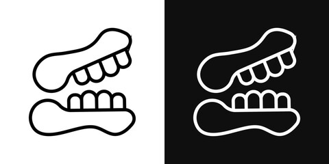 False jaw icons set in black and white thin line stroke