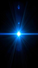 Fototapeta premium Bright blue light emitting rays against a black backdrop, starburst effect