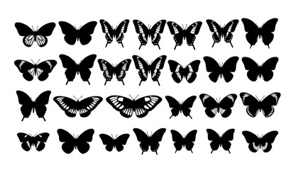 Fototapeta premium Butterfly Silhouette Vector Set with Detailed Wing Shapes Isolated on White Background