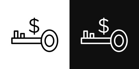 Key revenue icons set in black and white thin line stroke