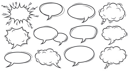 Hand Drawn Speech Bubbles Collection: Comic, Thought, Explosion Styles