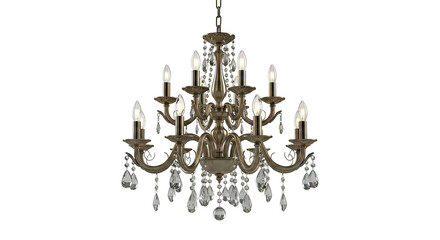 Antique Brass Chandelier with Crystal Droplets and Candle-Shaped Bulbs