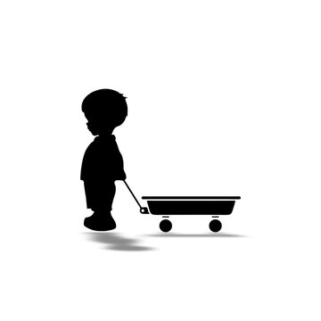 boy pulling cart vector icon