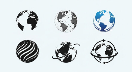 Collection of six diverse globe icons representing Earth. © Ajik