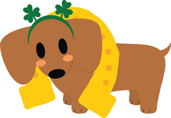 Cute Dachshund Dog Celebrating St. Patrick's Day with Shamrocks