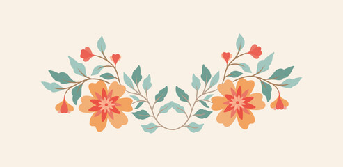 Mughal floral symmetrical divider, oriental ornamental border, vintage ethnic design element © ArinaKram