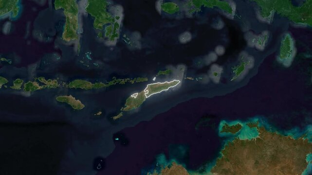 World Map to Country Zoom Animation with Glowing Border Outline East Timor
