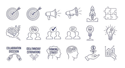 Business icons illustrate concepts for strategy and innovation success © Hussnain