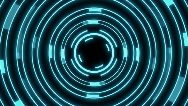 Futuristic glowing pulse radar moving energy beams layered rings neon cyan glow seamless surreal ambience cascading softly abstract unique style ultra realistic loop