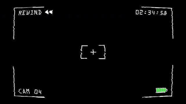 VHS Rewind Surveillance Overlay with Glitch and Battery Indicator 4K Alpha