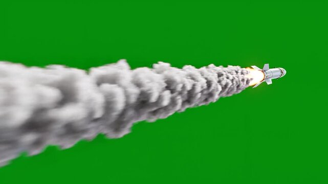 Missile Streak Leaving Smoke Trail on Green Screen Background