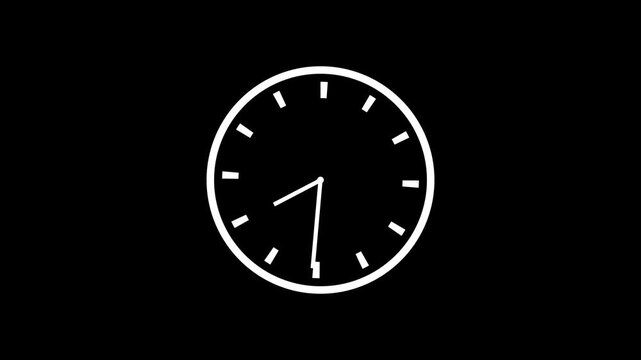 Minimalist Analog Clock Animation with Moving Hands on Black Background for Time Concept
