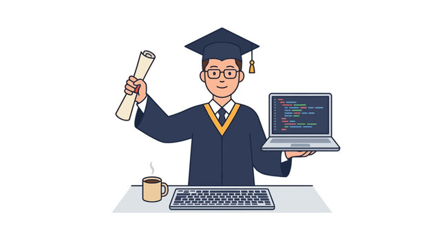 Graduate Programmer d flat vector isolated white background