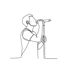 Continuous Line Drawing Of A Man Singing into a Microphone