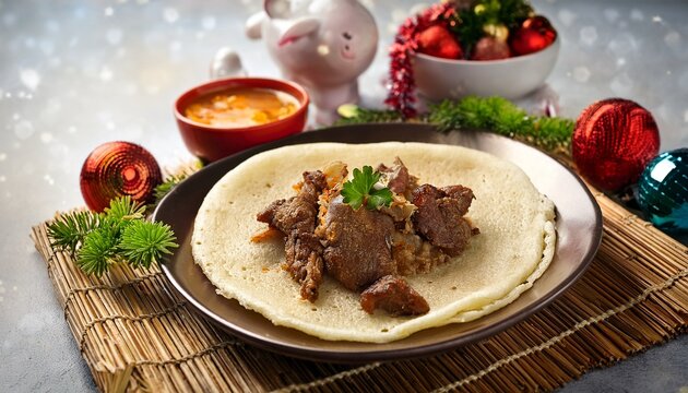 Appam With Mutton Christmas Easter Celebration Stock Photo