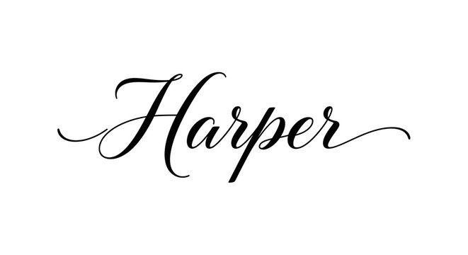 Elegant handwritten Harper name written in a beautiful cursive calligraphy style with flowing swashes isolated on a clean white background
