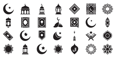 Islamic Ramadan and Eid vector icons collection with mosque star moon and lantern motifs © Siyam Islam