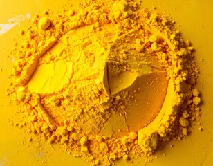Vibrant yellow powder forms a textured circle on a flat surface