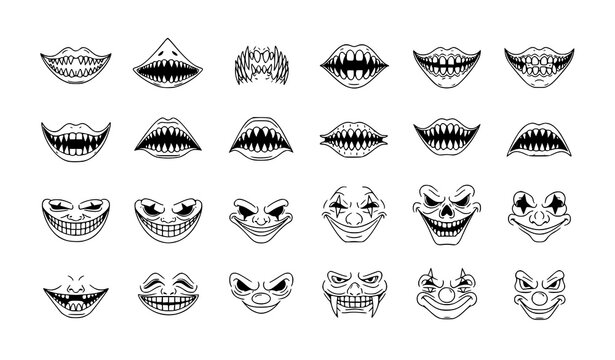 Minimalist Halloween Smile Mask Vector Set with Scary and Creepy Tooth Faces for Kids