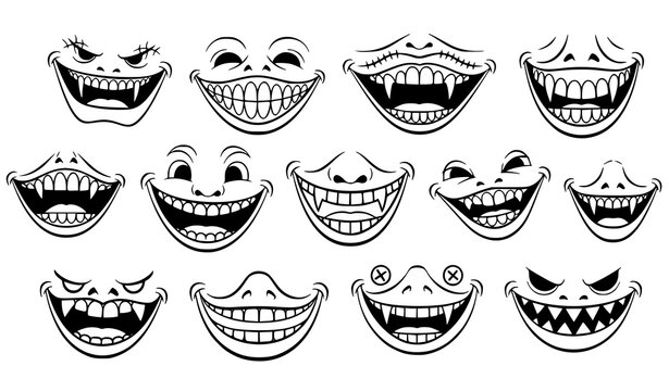 Cartoon Halloween Smile Mask Collection Vector with Creepy and Funny Toothy Faces for Children