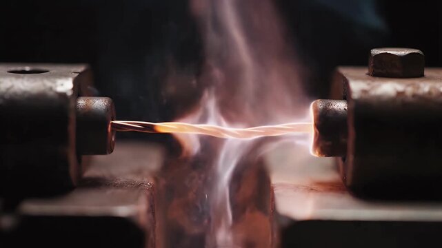 A thin wire glows instantly with a burst of bright light and sparks