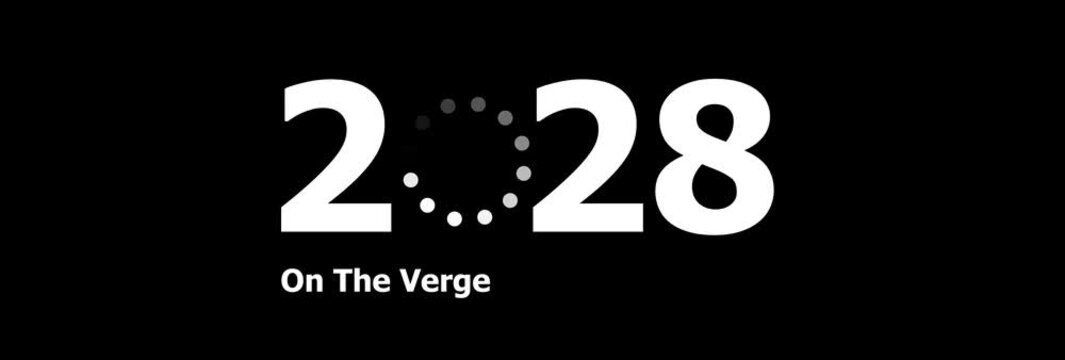 2028 New Year Loading Concept Animation with Analog Clock Face, Futuristic Countdown Time Progress on Black Background
