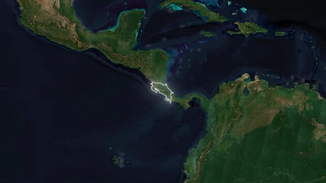 World Map to Country Zoom Animation with Glowing Border Outline Costa Rica