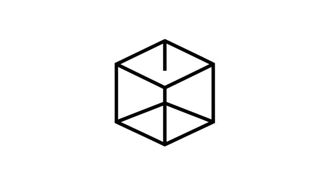 Wireframe 3D cube geometric shape.