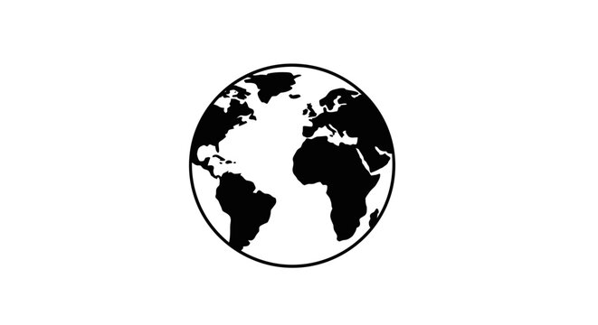 Black and white earth globe icon.