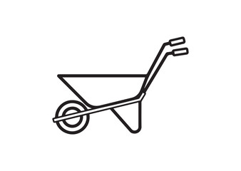 Wheelbarrow Line Icon, Construction Transport Tool Outline Vector Illustration, Minimal Industrial Design, Black Line, Isolated on White Background