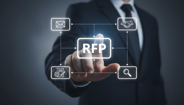 Businessman interacting with Request for Proposal RFP interface