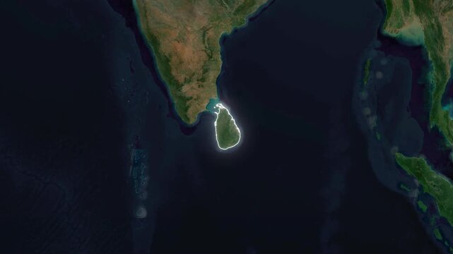 World Map to Country Zoom Animation with Glowing Border Outline Sri Lanka