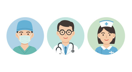 Obraz premium Medical staff avatars set doctor nurse healthcare professionals icons modern flat illustration isolated on white background