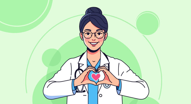 Doctor making heart shape with hands healthcare love care medical professional concept modern flat illustration isolated background