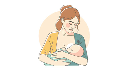 Mother Breastfeeding Baby Flat Illustration - Loving Mom Nursing Newborn Child, Maternal Care and Bonding Concept, Parenthood Lifestyle Vector Art