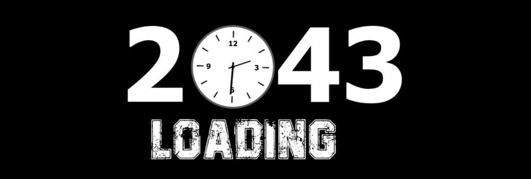 2043 New Year Loading Concept Animation with Analog Clock Face, Futuristic Countdown Time Progress on Black Background