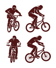 Fototapeta premium vector set silhouette drawing of bmx, bycicle, bike sport (artwork 1)