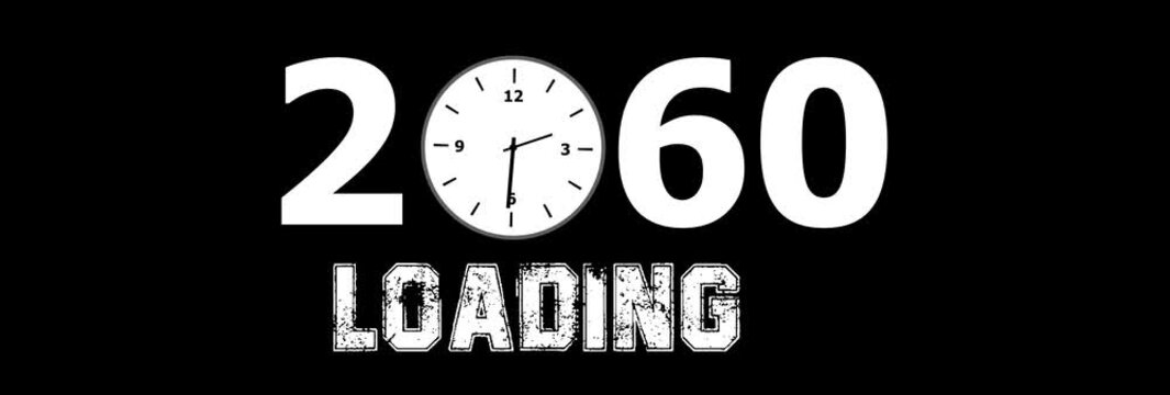 2060 New Year Loading Concept Animation with Analog Clock Face, Futuristic Countdown Time Progress on Black Background
