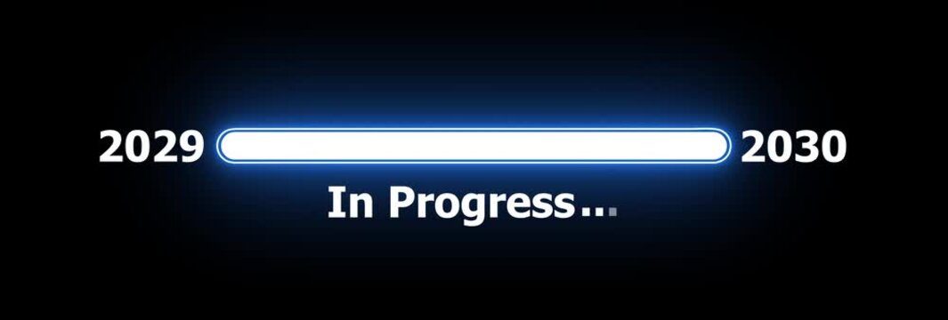 Year 2029 to 2030 Loading Progress Bar Animation on Black Background for Future Concept.
