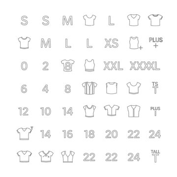 Clothing size chart labels icons.