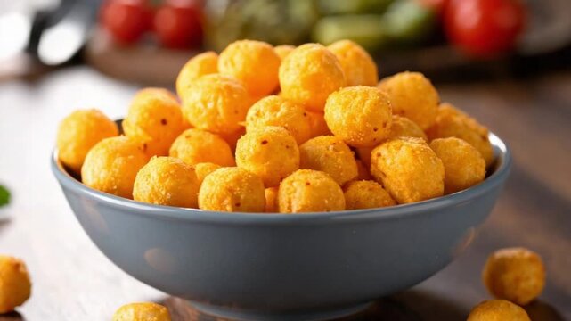 Delicious crunchy cheese balls in a bowl ready for snacking