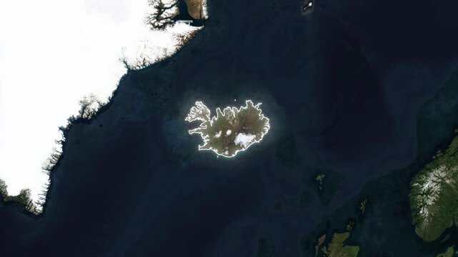 World Map to Country Zoom Animation with Glowing Border Outline Iceland