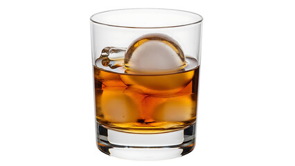 Whiskey Glass with Ice Sphere on Black Background Is Cool