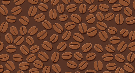 Obraz premium Detailed pattern of roasted brown coffee beans scattered across a dark background suitable for cafe themes.