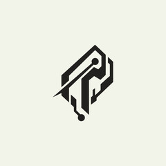 Black circuit board logo design.