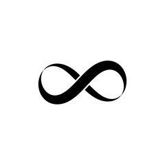 Black infinity symbol on white background.